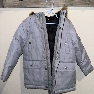 Swiss Tech Gray Kids Puffer Jacket with Faux Fur Hood